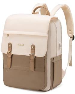 LOVEVOOK Rucksack Damen, Laptop Schulrucksack Wasserdicht, Daypacks Arbeitstasche, Schultasche Reiserucksack 17 Zoll, Arbeitsrucksack Backpack Women Elegant für Uni Reise Büro, Beige Kaffee von LOVEVOOK