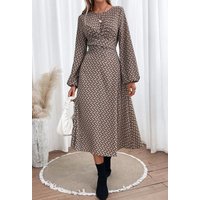 LOVGCCN Druckkleid Bedrucktes, langärmliges Taillenkleid für Herbst und Winter (Eleganter und intellektueller klassischer Rundhalsausschnitt) von LOVGCCN