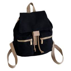 LOVIVER Canvas-Rucksack, ästhetischer Rucksack, Aufbewahrungstasche für Mädchen, Rucksack mit Kordelzug, Schwarz von LOVIVER