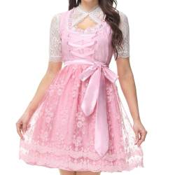 LPLKON Dirndl Damen Midi, Trachtenkleid 3-teilig mit Bluse und Spitzen-Schürze für Oktoberfest und Fasching, Elegantes Trachtenoutfit für Volksfeste und Feierlichkeiten von LPLKON