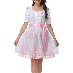 LPLKON Dirndl Damen Midi, Trachtenkleid 3-teilig mit Bluse und Spitzen-Schürze für Oktoberfest und Fasching, Elegantes Trachtenoutfit für Volksfeste und Feierlichkeiten von LPLKON