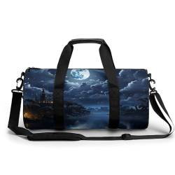 LQPMNK Fitness Tasche, Moonlit Night Print Wiederverwendbarer Turnbeutel Sport Reise Fitness Tasche Essentials Gym Bag mit Schuhfach, 45.0 cm/22.9 cm/22.9 cm/22.9 cm/22.9 cm/22.9 cm/22.9 cm, Stil:, von LQPMNK