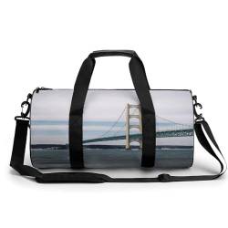 Turnbeutel, Mackinac mit Federbrücke, bedruckt, Turnbeutel, Sportgepäcktasche, Wochenendgepäcktasche, Mackinac-Hängebrücke, 45 cm/22,9 cm/22,9 cm/22,9 cm, stilvoll, Mackinac Hängebrücke, von LQWOK