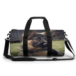 Turnbeutel, Motiv: Deutscher Schäferhund, bedruckt, zylinderförmig, Sportgepäcktasche, Wochenendgepäcktasche, Deutscher Schäferhund, Welpe, 45 cm/22,9 cm/22,9 cm/22,9 cm, stilvoll, Deutscher von LQWOK