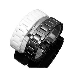 LQXHZ 14mm 16mm 18mm 20mm 22mm Silberne Depolyment-Uhrenschnalle Und Weiße Keramik-Uhrenarmbänder For Männer Und Frauen(White,16mm) von LQXHZ