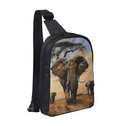 Brusttasche, Motiv: afrikanischer Elefant, für Herren und Damen, wasserdicht, Crossbody-Rucksack, für Läufer, Workout, Wandern, Radfahren, Reisen, Schwarz , Einheitsgröße, Lässiger Tagesrucksack von LRHCNZDCP