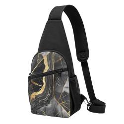 Brusttasche mit Marmor-Textur, bedruckt, für Herren und Damen, Outdoor-Crossbody-Bauchtasche, Wanderrucksack, Sport-Tagesrucksack, goldfarben und schwarz, Schwarz , Einheitsgröße, Lässiger von LRHCNZDCP