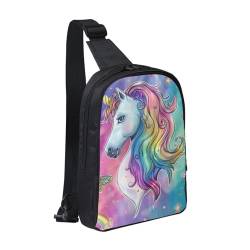 Brusttasche mit Regenbogen-Einhorn-Motiv, für Herren und Damen, wasserdicht, Crossbody-Rucksack, für Läufer, Workout, Wandern, Radfahren, Reisen, Schwarz , Einheitsgröße, Lässiger Tagesrucksack von LRHCNZDCP