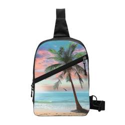 Coconut Palm Tree Sandy Beach Printed Chest Bag Shoulder Sling Bag for Men Women, Foldable Outdoor Crossbody Chest Packs Sport Daypacks, Schwarz , Einheitsgröße, Lässiger Tagesrucksack von LRHCNZDCP