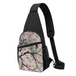 Japanische Brusttasche mit Blumenmuster für Herren und Damen, Outdoor-Crossbody-Bauchtasche, Wanderrucksack, Sport-Tagesrucksack, Pflaumenmuster, 1 Stück, Schwarz , Einheitsgröße, Lässiger von LRHCNZDCP