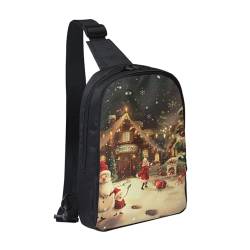 Merry Christmas 1 bedruckte Brusttasche für Herren und Damen, wasserdichter Crossbody-Rucksack für Läufer, Workout, Wandern, Radfahren, Reisen, Schwarz , Einheitsgröße, Lässiger Tagesrucksack von LRHCNZDCP