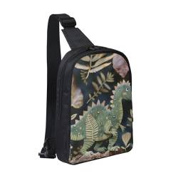 Niedliche Dinosaurier-bedruckte Brusttasche für Herren und Damen, wasserdichter Crossbody-Rucksack für Läufer, Workout, Wandern, Radfahren, Reisen, Schwarz , Einheitsgröße, Lässiger Tagesrucksack von LRHCNZDCP