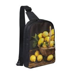 One Basket Brusttasche mit Zitronenmotiv, für Herren und Damen, wasserdicht, Crossbody-Rucksack, für Läufer, Workout, Wandern, Radfahren, Reisen, Schwarz , Einheitsgröße, Lässiger Tagesrucksack von LRHCNZDCP