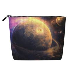 Planet bedruckte Reise-Make-up-Tasche aus Leinenimitat, wasserdicht, Kosmetiktasche für Damen, Schwarz , Einheitsgröße, Kosmetiktasche von LRHCNZDCP