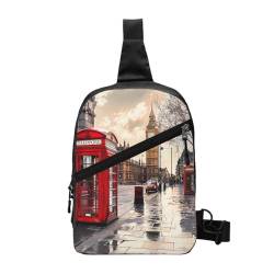 Red Phone Booth London Street Printed Chest Bag Shoulder Sling Bag for Men Women, Foldable Outdoor Crossbody Chest Packs Sport Daypacks, Schwarz , Einheitsgröße, Lässiger Tagesrucksack von LRHCNZDCP