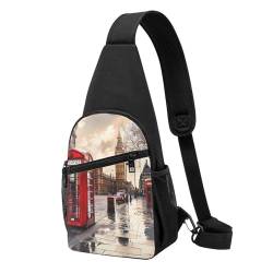 Red Phone Booth London Street Printed Chest Bag Sling Bag for Men Women, Outdoor Crossbody Fanny Packs Hiking Chest Packs Sport Daypacks, Schwarz , Einheitsgröße, Lässiger Tagesrucksack von LRHCNZDCP