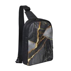 Schwarze Marmor-Textur, goldfarbene bedruckte Brusttasche für Herren und Damen, wasserdichter Crossbody-Rucksack für Läufer, Workout, Wandern, Radfahren, Reisen, Schwarz , Einheitsgröße, Lässiger von LRHCNZDCP