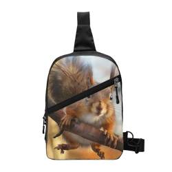 Squirrel Funny Animal Printed Chest Bag Shoulder Sling Bag for Men Women, Foldable Outdoor Crossbody Chest Packs Sport Daypacks, Schwarz , Einheitsgröße, Lässiger Tagesrucksack von LRHCNZDCP