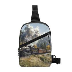 Steam Lokomotive Train Printed Chest Bag Shoulder Sling Bag for Men Women, Foldable Outdoor Crossbody Chest Packs Sport Daypacks, Schwarz , Einheitsgröße, Lässiger Tagesrucksack von LRHCNZDCP