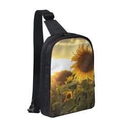 Sunflowers Sun Printed Chest Bag Sling Bag for Men Women, Waterproof Crossbody Backpack Men Bag for Runner Workout Hiking Cycling Travel, Schwarz , Einheitsgröße, Lässiger Tagesrucksack von LRHCNZDCP