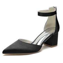 Damen Spitze Zehen Brautschuhe Knöchelriemen Brautkleid Schuhe Block Chunky Heel Pumps Für Business Office,Schwarz,37 EU von LRMYMHY