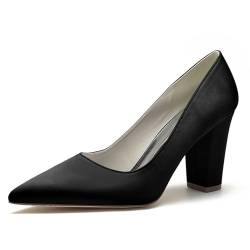 LRMYMHY Damen Chunky Block Heel Brautkleid Pumpschuhe Geschlossene Zehe Brautschuhe Slip on Arbeitskleid Büro Party Schuhe,Schwarz,39 EU von LRMYMHY