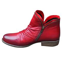 LRWEY Solide retro Knöchel Farben Reißverschluss beiläufige kurze Damenstiefel Langlauf-stiefel (Red, 39) von LRWEY