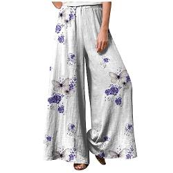 Fahrradhose Damen Gepolstert Lange Wanderhose Mit Blumen Haremshose Hohe Taille Schlabberhose Casual Einfarbig Leinenhose Baumwolle Leinen Palazzo Hosen Frauen Sporthose Frauen,Dark Purple,XXL von LSAltd