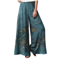 Stoffhose Damen Lange Regenhose Mit Blumen Fahrradhose Hohe Taille Stoffhose Casual Einfarbig Weite Stoffhose Baumwolle Leinen Strandhose Frauen Sporthose Frauen,Blue,5XL von LSAltd