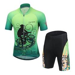 LSHEL Kinder Jungen Fahrradbekleidung Set Mädchen Atmungsaktive Trikot Kurzarm & Radhose mit 3D Sitzpolster MTB Radsportanzug, Grün 2, 134/140(Herstellergröße: XL) von LSHEL