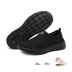 Atmungsaktive und bequeme Herren-Schlupfschuhe aus Netzstoff, leichte Laufschuhe mit rutschfester Sohle, orthopädische Schuhe für Herren, Schwarz, 46 EU von LTHTX