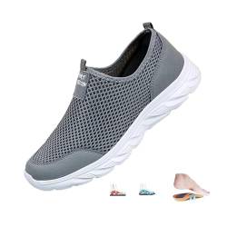 Atmungsaktive und bequeme Herren-Schlupfschuhe aus Netzstoff, leichte Laufschuhe mit rutschfester Sohle, orthopädische Schuhe für Herren, grau, 44 EU von LTHTX