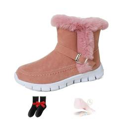 Bequeme Arch Support Stiefel, PU Leder wasserdichte Stiefeletten Pelzgefütterte Stiefel für Frauen Winterstiefel mit Reißverschluss (41,Rosa) von LTHTX