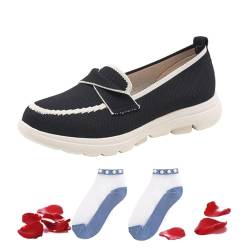 Damen-Loafers, flache Schuhe, legerer Slipper, Sneaker, leichte Sommerschuhe für Damen, UK Komfort, Walking, Mokassin, Schwarz , 36 EU von LTHTX