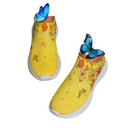 Damen-Sneaker mit Schmetterlingsmuster, Kristall, atmungsaktiv, zum Reinschlüpfen, Wanderschuhe, glitzernd, orthopädische Turnschuhe für Frauen, gelb, 42 EU von LTHTX