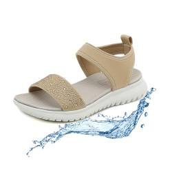 Damen-Wandersandalen 2024, bequem, niedriger Absatz, offener Zehenbereich, elastischer Knöchelriemen, glitzernde Wassersandalen für Damen, aprikose, 37 EU von LTHTX