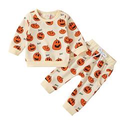 Kleinkind Jungen Mädchen Halloween Langarm Kürbis Drucke Pullover T Shirt Sweatshirt Tops Hosen Outfits Schlafanzug Junge 86 (Beige, 6-12 Months) von LTWOTEJNG