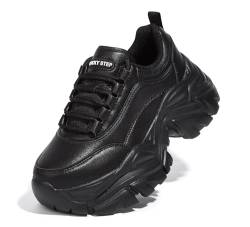 LUCKY STEP Chunky Turnschuhe für Damen, modische Plateau-Lässige Schuhe, bequeme Keilabsatz Sneaker (Schwarz, 9US-40EU-7UK) von LUCKY STEP