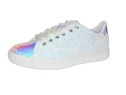 LUCKY STEP Damen Glitzer Sneaker | Schnüren Mode Schuhe | Glitzernde Bunt Turnschuhe für Damen (Weißes Hologramm, 7US-37EU-4UK) von LUCKY STEP