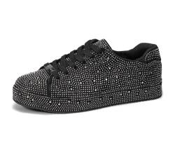 LUCKY STEP Damen Glitzer Sneaker mit Platform Strasssteinen | Funkelnde Glitzernde Hochzeits-Brautschuhe für Damen (Schwarz/Zinn Strass, 8US-38EU-5UK) von LUCKY STEP