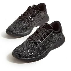 LUCKY STEP Damen Glitzer Turnschuhe Strass Sneaker Leichte Metallische Pailletten-Tennisschuhe (Schwarz, 7US-37EU-4UK) von LUCKY STEP