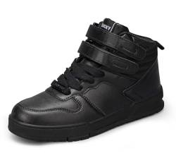 LUCKY STEP Damen-High-Top-Sneaker Basketball-Stiefeletten Turnschuhe mit Klettverschluss - lässige Kunstleder-Sneaker (Alles Schwarz, 7US-37EU-4UK) von LUCKY STEP