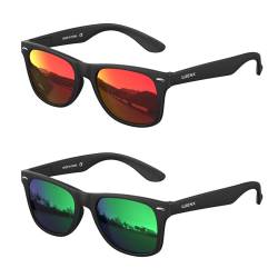 LUENX Sonnenbrille Herren Damen Polarisiert Sonnenbrillen Unisex Retro Schwarz Sunglasses Men UV400 Schutz Klassische Brille für Angeln Fahren Reise Sports (2pack(Grün + Rot)) von LUENX