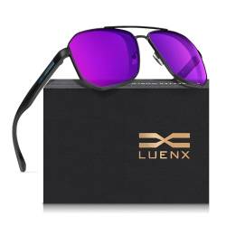 LUENX Sonnenbrille Herren Polarisiert Sonnenbrillen mit Metallrahmen Sunglasses Unisex UV 400 Fahrerbrille Klassische Angeln Outdoor Laufen Fliegerbrille (31 Lila) von LUENX