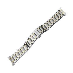 LUGEMA Uhrenarmband 12 14 15 16 17 18 19 20 21mm 22mm 23mm 24mm Edelstahl uhrarmband gekrümmt Ende Schmetterling Schnalle Strap Armband(Silver Gold,14mm) von LUGEMA