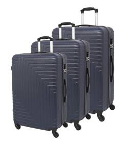 LUGGIT Reisegepäckkoffer, 3-teilig, 3 Größen, 40 l, 68 l, 100 l, leichtgängiger 360 ° drehbarer 4-Rad-Trolley, ABS-Hartschale und leichter Reisekoffer, gestreift, mit Teleskopgriff, dunkelblau, Modern von LUGGIT