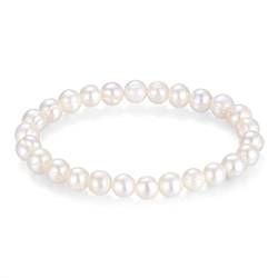 LUINNO Perlenarmband mit echten Natur Süßwasserperlen in Barocker Form | Weiße Zuchtperlen in Hochglanz Ø 8mm 15 cm lang | Damen Perlen Armband Armkette Charm Pearl Bracelet von LUINNO