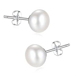 LUINNO Perlenohrringe Perlen Ohrstecker Set | Sterling Silber 925 Nickelfrei | Natur-Zuchtperlen Halbrund Ø 7,5mm Weiss im Hochglanz | Damen Schmuck Ohrringe Stecker Pearl Earrings Silver von LUINNO