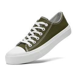 LUMUBBY Canvas-Schuhe für Damen und Herren, hohe Schnürung, Sneaker, Leinen, modische Sneaker, klassisch, lässig, bequem, atmungsaktiv, Armeegrün Low Top, 12.5 Women/11.5 Men von LUMUBBY