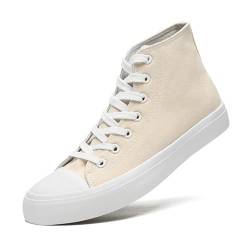 LUMUBBY Canvas-Schuhe für Damen und Herren, hohe Schnürung, Sneaker, Leinen, modische Sneaker, klassisch, lässig, bequem, atmungsaktiv, Beige High Top, 10 Women/8.5 Men von LUMUBBY